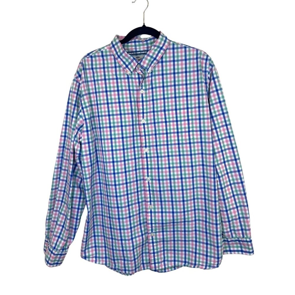 Old Navy Men’s XL Multicolor Pink Blue Plaid Button Down Shirt Spring Easter